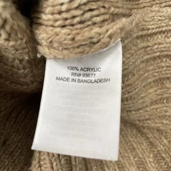 Y2K Cable Knit Cardigan Size Large Tan Button Sweater Pockets Chunky Academia - Picture 6 of 9